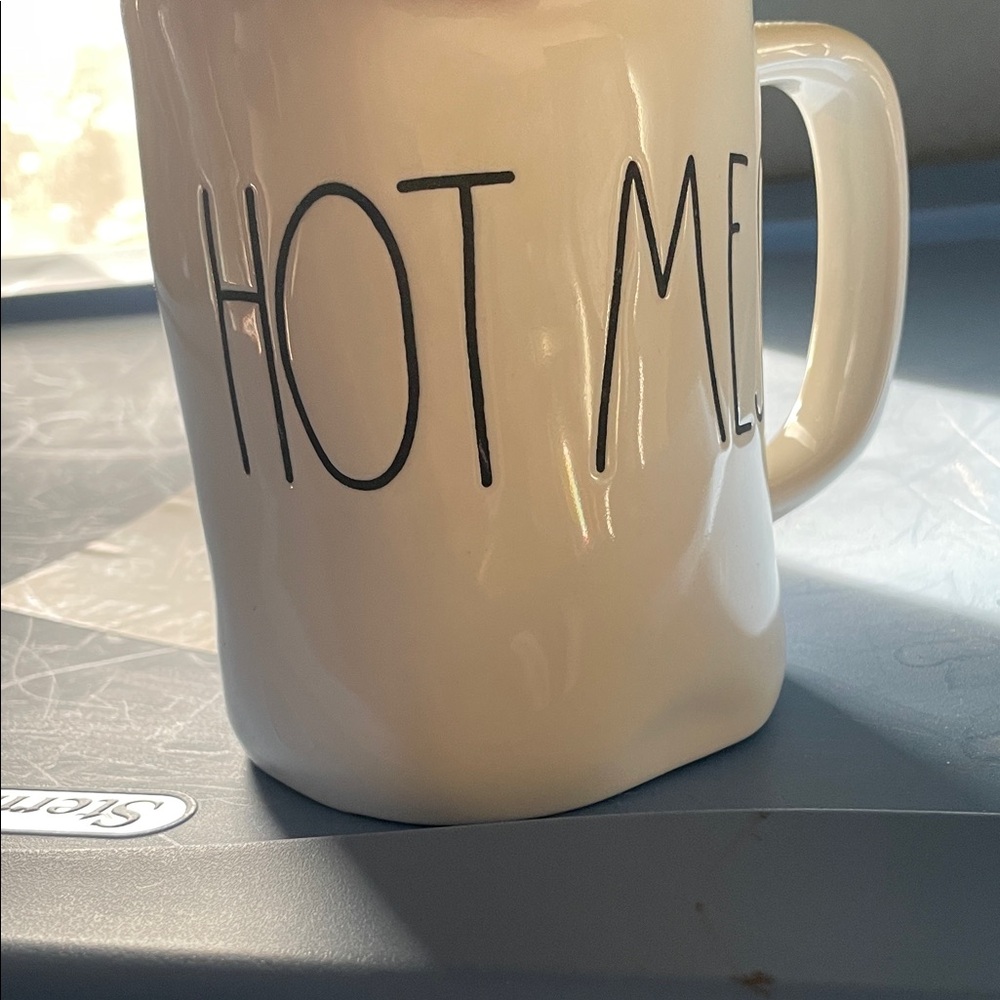 Rae Dunn Cream Ceramic Mug with Black 'HOT MESS' Lettering